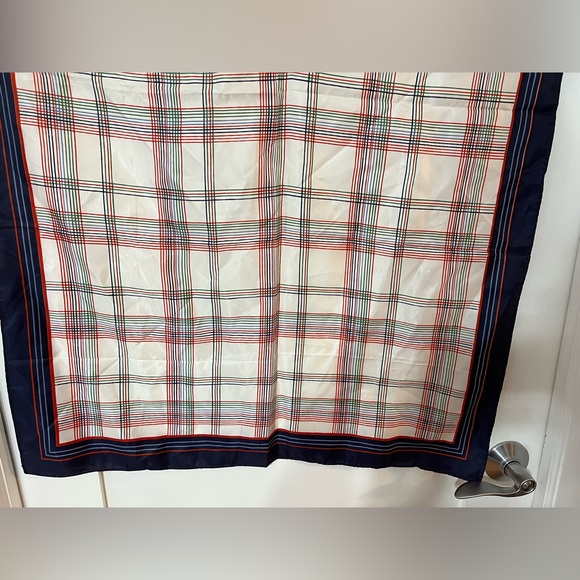 Vtg Scarf plaid Acetate Twill Water Repellent Multicolored Striped Rolled Edges - Picture 6 of 9